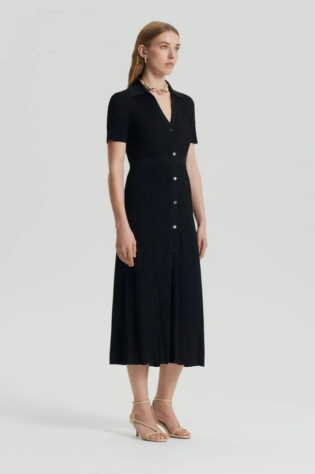 Women Scanlan Theodore Dresses PLEATED RIB PLACKET DRESS Black Women Scanlan Theodore Dresses PLEATED RIB PLACKET DRESS Black