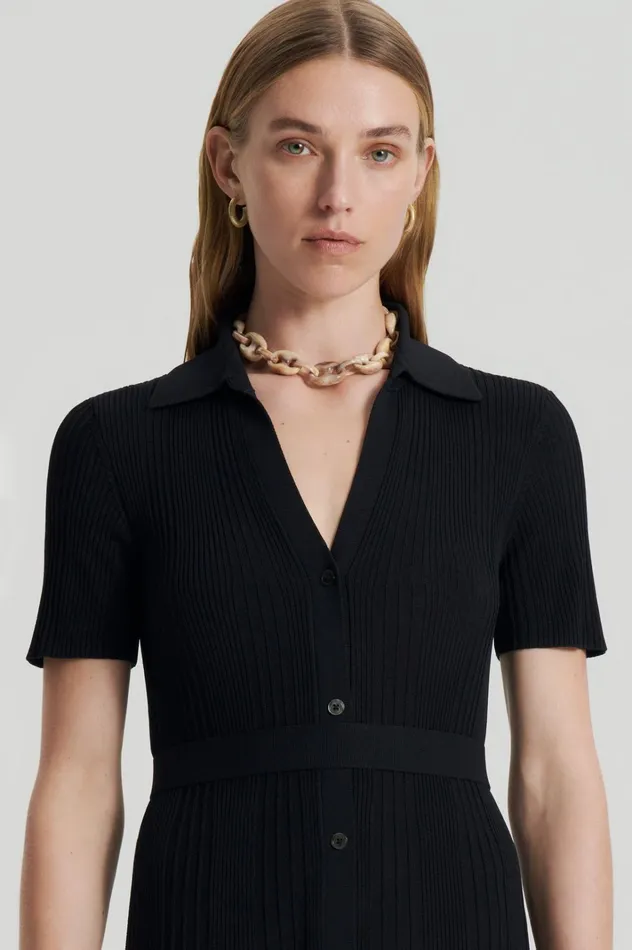 Women Scanlan Theodore Dresses PLEATED RIB PLACKET DRESS Black Women Scanlan Theodore Dresses PLEATED RIB PLACKET DRESS Black