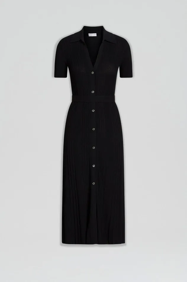 Women Scanlan Theodore Dresses PLEATED RIB PLACKET DRESS Black Women Scanlan Theodore Dresses PLEATED RIB PLACKET DRESS Black