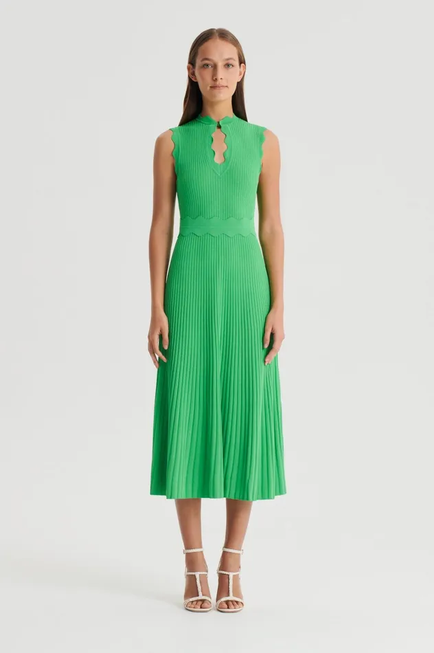 Women Scanlan Theodore Dresses PLEATED RIB SCALLOP TRIM DRESS Green