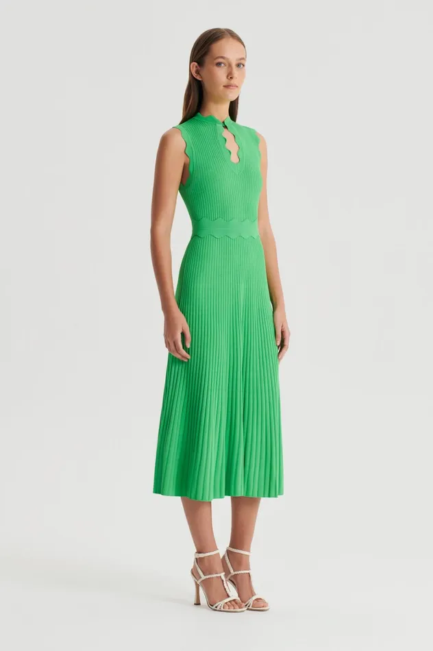 Women Scanlan Theodore Dresses PLEATED RIB SCALLOP TRIM DRESS Green