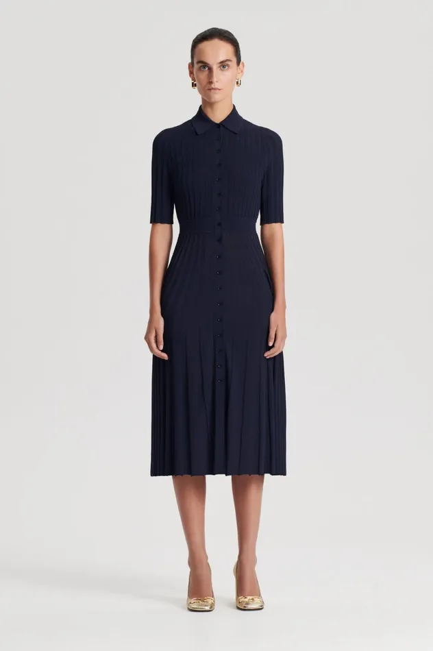 Women Scanlan Theodore Dresses PLEATED RIB SHIRT DRESS Navy