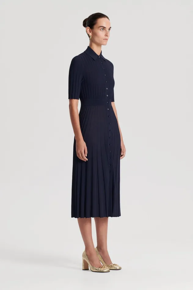 Women Scanlan Theodore Dresses PLEATED RIB SHIRT DRESS Navy Women Scanlan Theodore Dresses PLEATED RIB SHIRT DRESS Navy