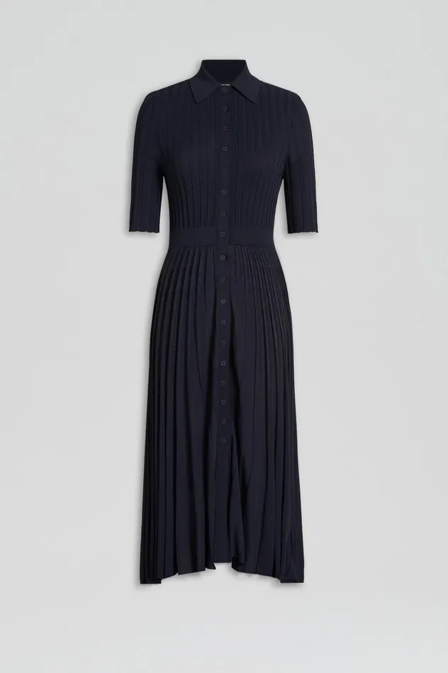 Women Scanlan Theodore Dresses PLEATED RIB SHIRT DRESS Navy Women Scanlan Theodore Dresses PLEATED RIB SHIRT DRESS Navy