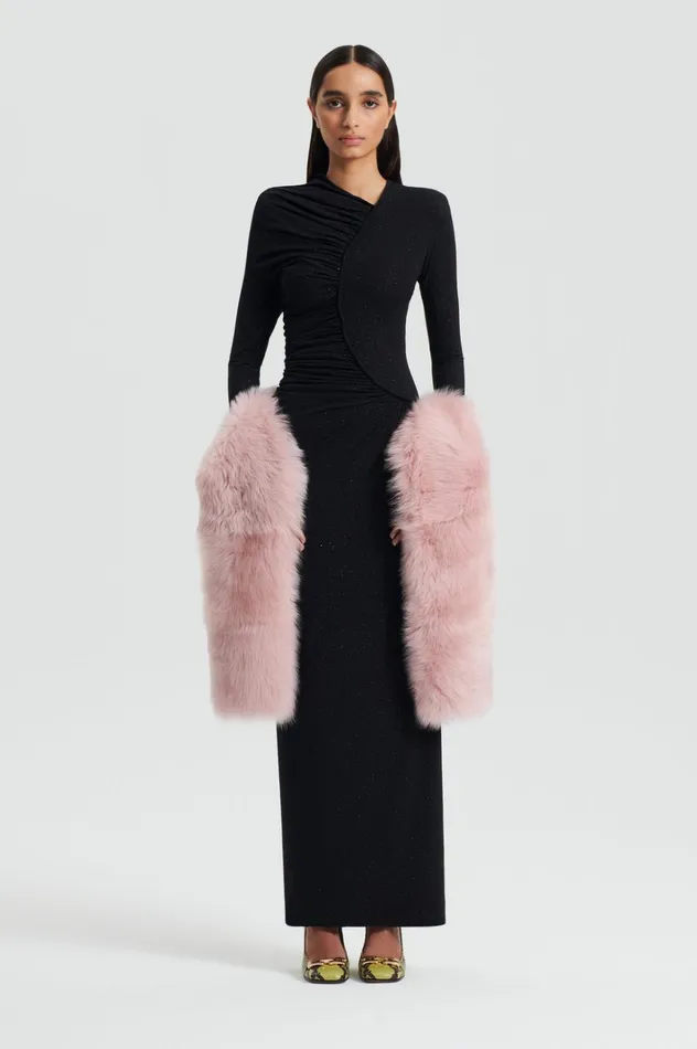 Women Scanlan Theodore Dresses TINSEL DRAPE GOWN Black