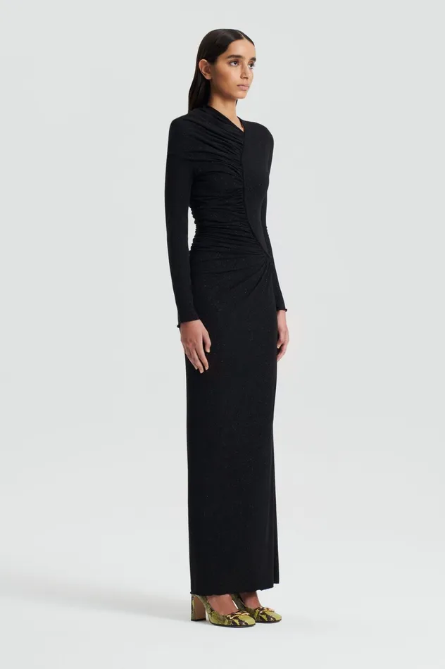 Women Scanlan Theodore Dresses TINSEL DRAPE GOWN Black Women Scanlan Theodore Dresses TINSEL DRAPE GOWN Black