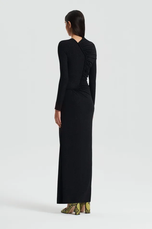 Women Scanlan Theodore Dresses TINSEL DRAPE GOWN Black Women Scanlan Theodore Dresses TINSEL DRAPE GOWN Black