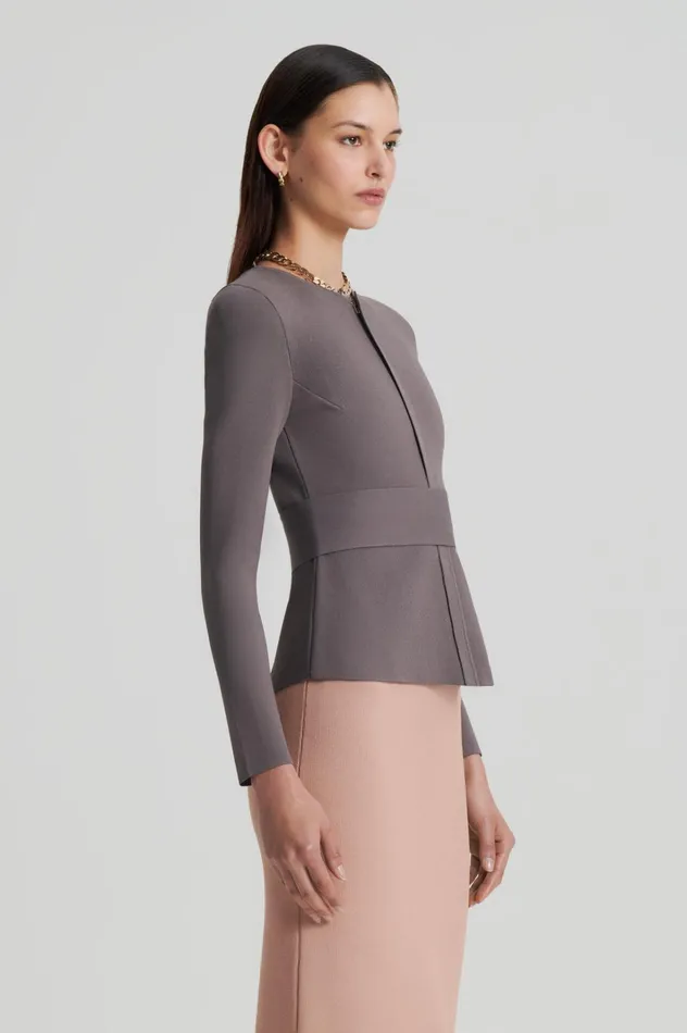 Women Scanlan Theodore Jackets CREPE KNIT CURVED HEM JACKET Torba Women Scanlan Theodore Jackets CREPE KNIT CURVED HEM JACKET Torba