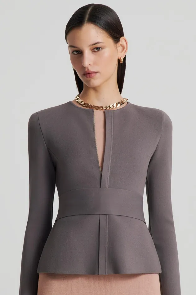 Women Scanlan Theodore Jackets CREPE KNIT CURVED HEM JACKET Torba Women Scanlan Theodore Jackets CREPE KNIT CURVED HEM JACKET Torba
