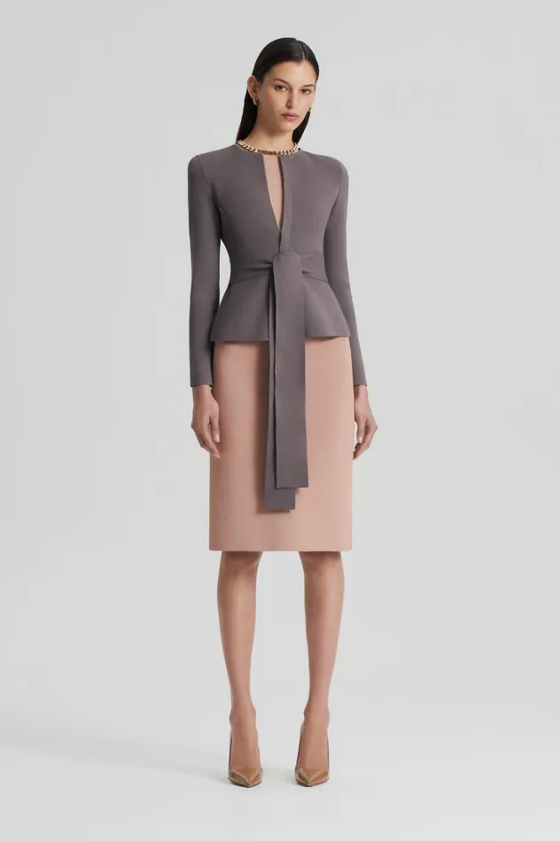 Women Scanlan Theodore Jackets CREPE KNIT CURVED HEM JACKET Torba Women Scanlan Theodore Jackets CREPE KNIT CURVED HEM JACKET Torba