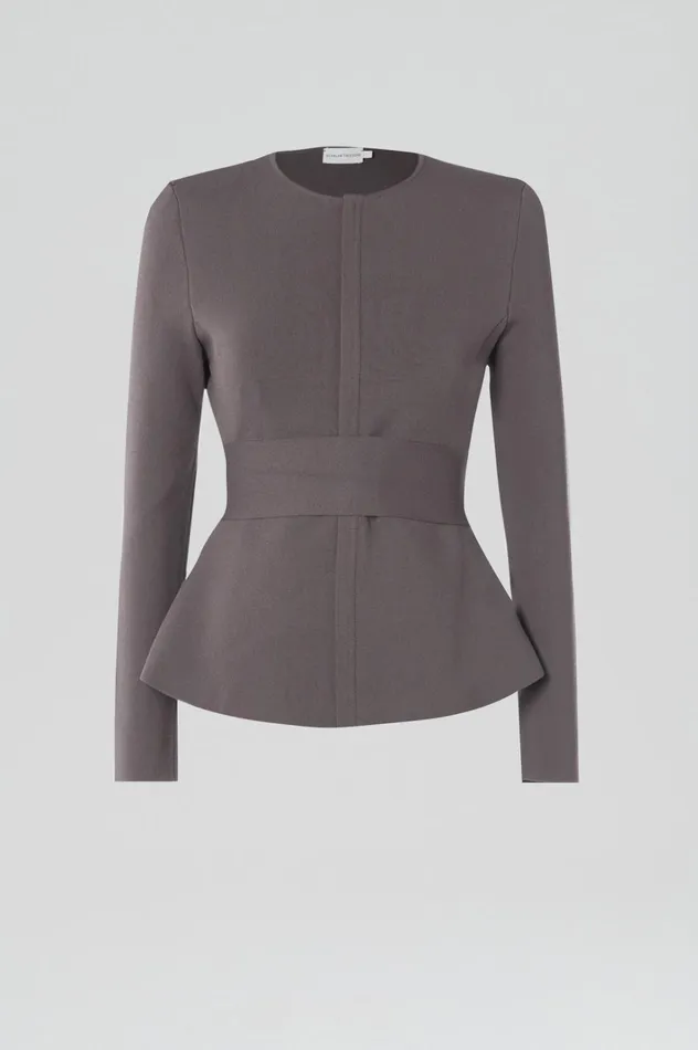Women Scanlan Theodore Jackets CREPE KNIT CURVED HEM JACKET Torba Women Scanlan Theodore Jackets CREPE KNIT CURVED HEM JACKET Torba