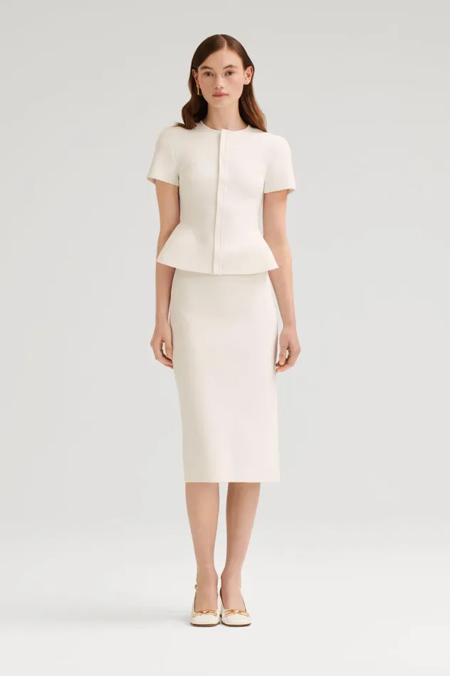 Women Scanlan Theodore Jackets CREPE KNIT SHORT SLEEVE PEPLUM JACKET White
