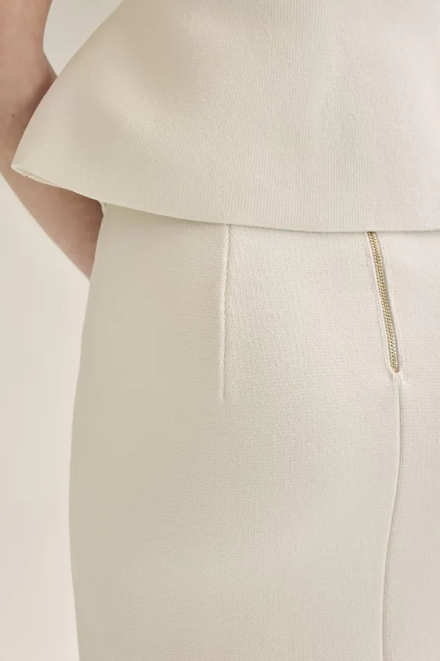 Women Scanlan Theodore Jackets CREPE KNIT SHORT SLEEVE PEPLUM JACKET White Women Scanlan Theodore Jackets CREPE KNIT SHORT SLEEVE PEPLUM JACKET White