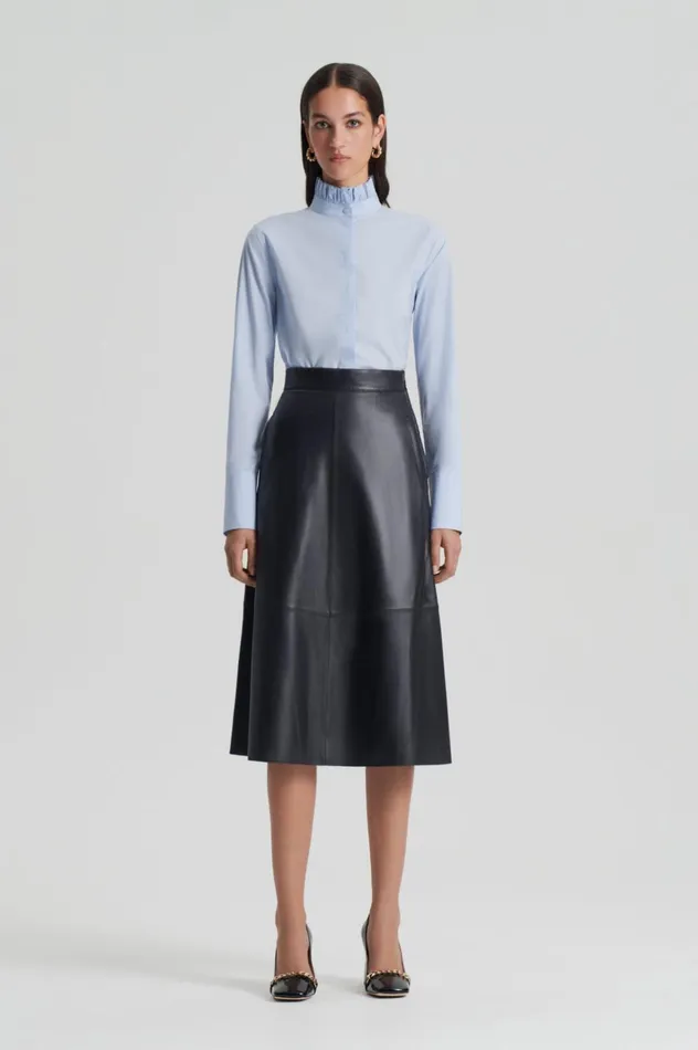 Women Scanlan Theodore Leather LEATHER LONG SKIRT Charcoal