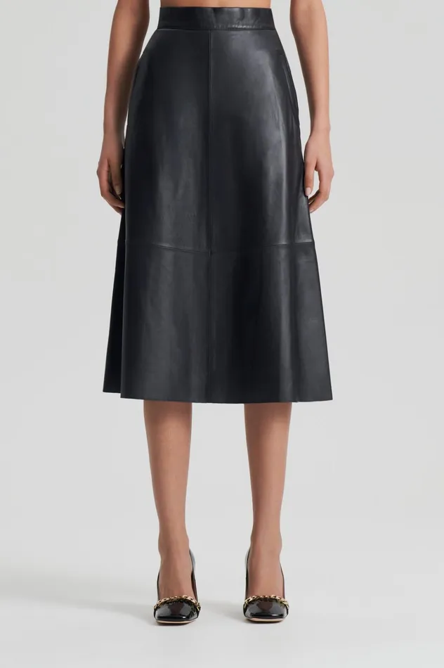 Women Scanlan Theodore Leather LEATHER LONG SKIRT Charcoal Women Scanlan Theodore Leather LEATHER LONG SKIRT Charcoal