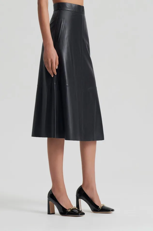 Women Scanlan Theodore Leather LEATHER LONG SKIRT Charcoal Women Scanlan Theodore Leather LEATHER LONG SKIRT Charcoal