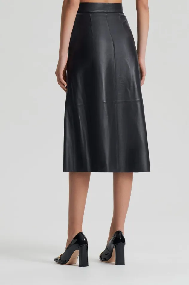 Women Scanlan Theodore Leather LEATHER LONG SKIRT Charcoal Women Scanlan Theodore Leather LEATHER LONG SKIRT Charcoal