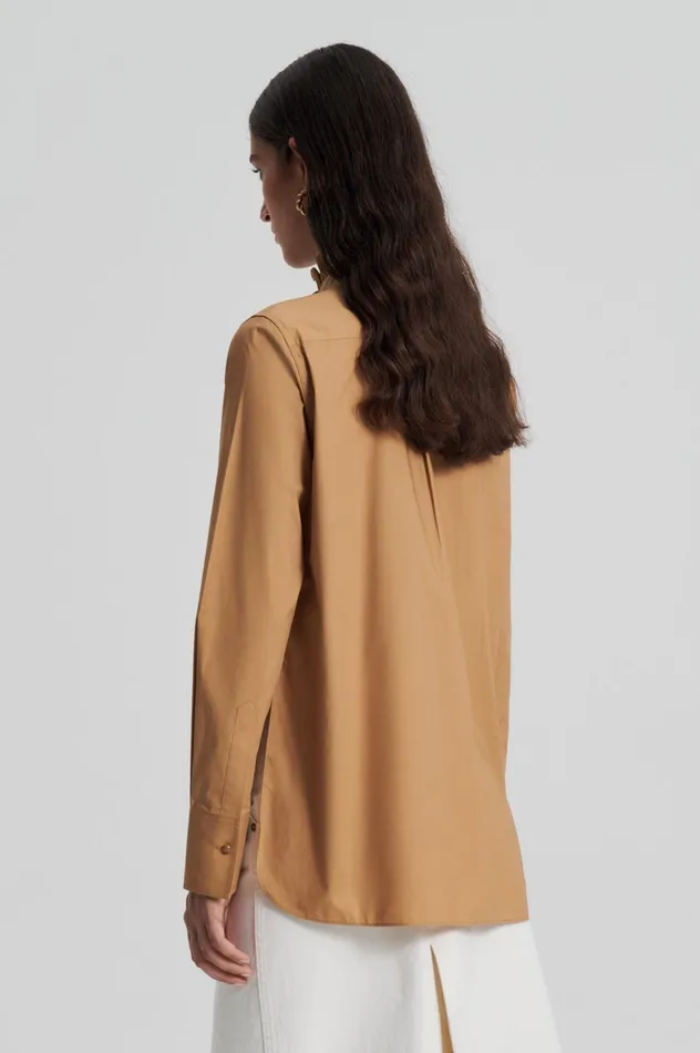 Women Scanlan Theodore Shirts PARACHUTE RUFFLE TRIM SHIRT Camel Women Scanlan Theodore Shirts PARACHUTE RUFFLE TRIM SHIRT Camel