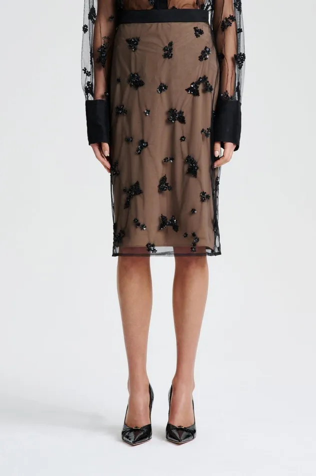 Women Scanlan Theodore Skirts BEADED TULLE PENCIL SKIRT Black Women Scanlan Theodore Skirts BEADED TULLE PENCIL SKIRT Black