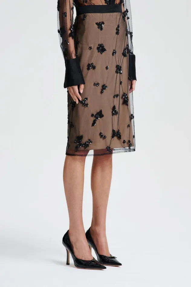 Women Scanlan Theodore Skirts BEADED TULLE PENCIL SKIRT Black Women Scanlan Theodore Skirts BEADED TULLE PENCIL SKIRT Black
