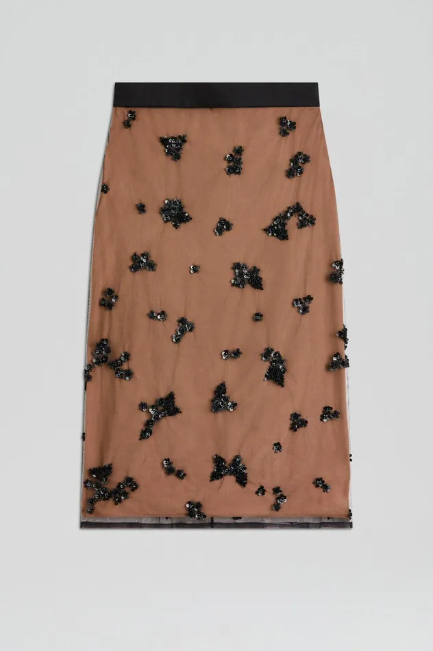 Women Scanlan Theodore Skirts BEADED TULLE PENCIL SKIRT Black Women Scanlan Theodore Skirts BEADED TULLE PENCIL SKIRT Black