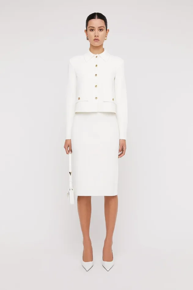 Women Scanlan Theodore Skirts CREPE KNIT PENCIL SKIRT Cream