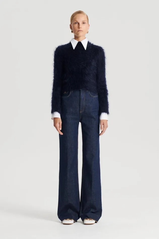 Women Scanlan Theodore Sweaters BRUSHED MOHAIR SLIM SWEATER Navy
