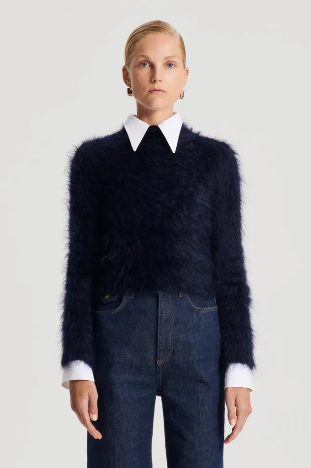 Women Scanlan Theodore Sweaters BRUSHED MOHAIR SLIM SWEATER Navy Women Scanlan Theodore Sweaters BRUSHED MOHAIR SLIM SWEATER Navy