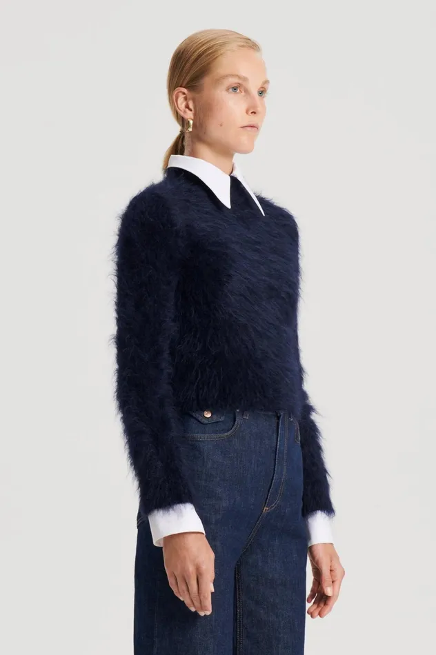 Women Scanlan Theodore Sweaters BRUSHED MOHAIR SLIM SWEATER Navy Women Scanlan Theodore Sweaters BRUSHED MOHAIR SLIM SWEATER Navy
