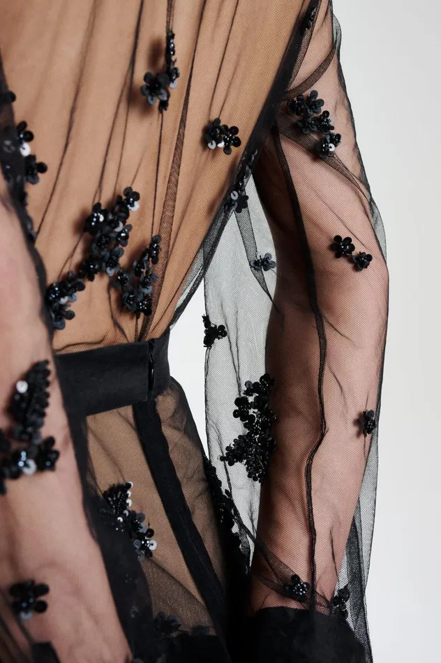 Women Scanlan Theodore Tops BEADED TULLE SHIRT Black Women Scanlan Theodore Tops BEADED TULLE SHIRT Black