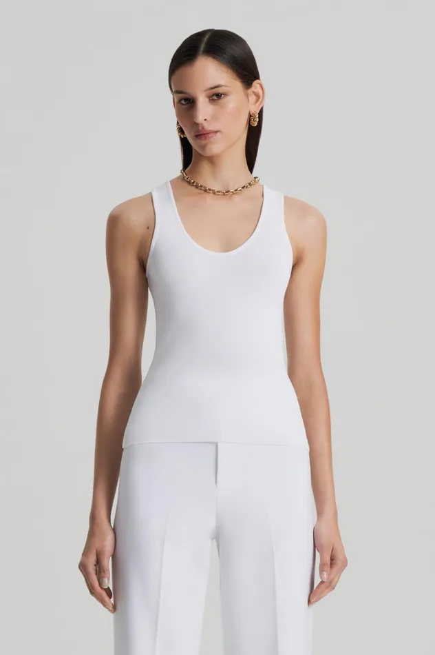 Women Scanlan Theodore Tops CREPE KNIT SINGLET White Women Scanlan Theodore Tops CREPE KNIT SINGLET White