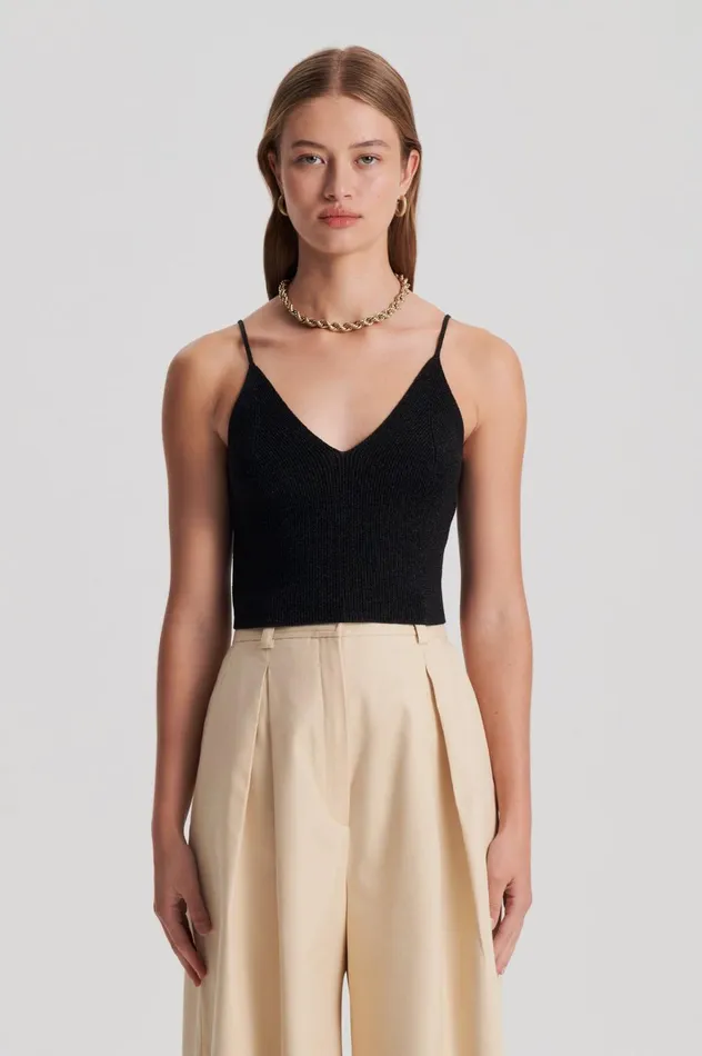 Women Scanlan Theodore Tops METALLIC KNIT CAMISOLE Black Women Scanlan Theodore Tops METALLIC KNIT CAMISOLE Black