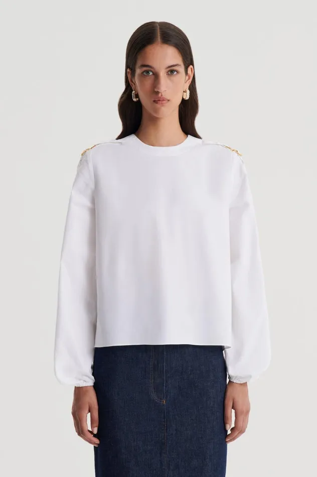 Women Scanlan Theodore Tops PARACHUTE COTTON BUCKLE TOP White Women Scanlan Theodore Tops PARACHUTE COTTON BUCKLE TOP White