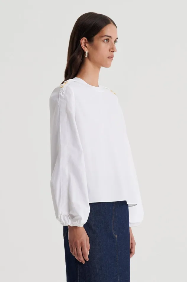 Women Scanlan Theodore Tops PARACHUTE COTTON BUCKLE TOP White Women Scanlan Theodore Tops PARACHUTE COTTON BUCKLE TOP White
