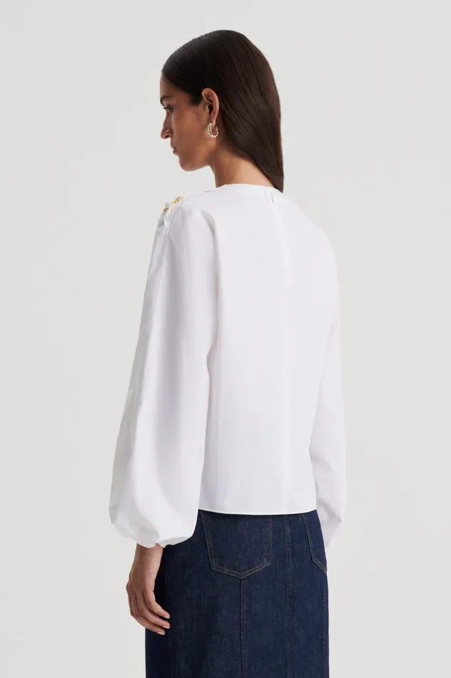 Women Scanlan Theodore Tops PARACHUTE COTTON BUCKLE TOP White Women Scanlan Theodore Tops PARACHUTE COTTON BUCKLE TOP White