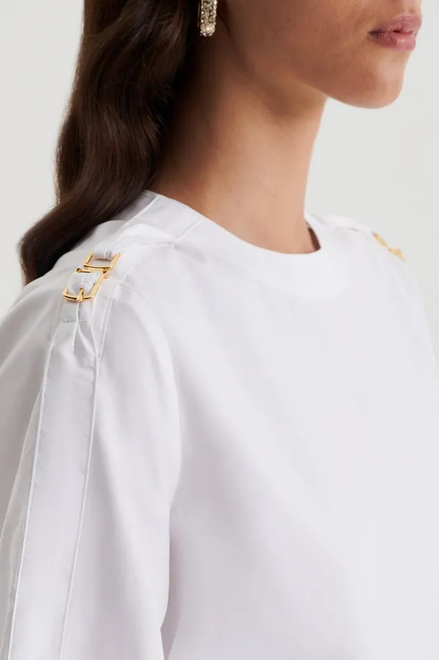 Women Scanlan Theodore Tops PARACHUTE COTTON BUCKLE TOP White Women Scanlan Theodore Tops PARACHUTE COTTON BUCKLE TOP White