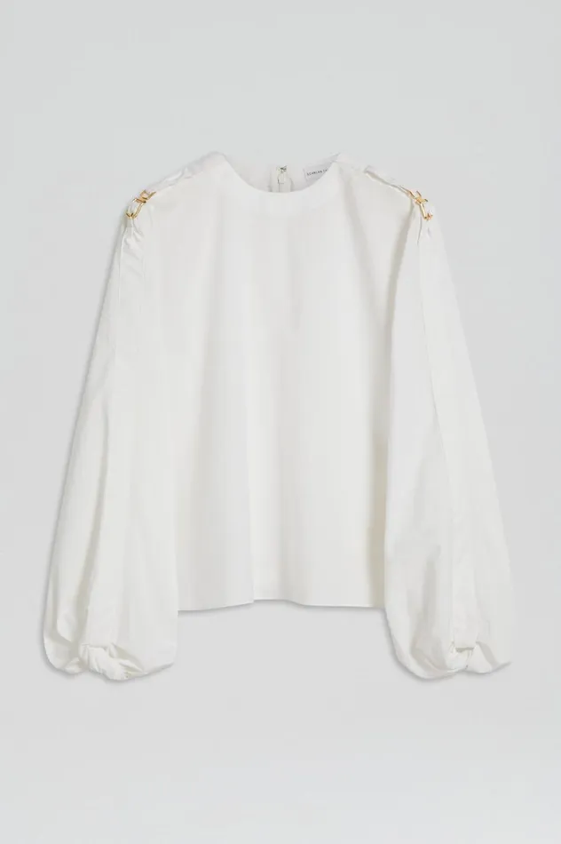Women Scanlan Theodore Tops PARACHUTE COTTON BUCKLE TOP White Women Scanlan Theodore Tops PARACHUTE COTTON BUCKLE TOP White