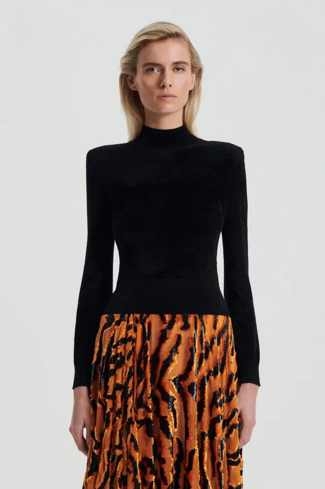 Women Scanlan Theodore Tops VELVET SHOULDER PAD SWEATER Black Women Scanlan Theodore Tops VELVET SHOULDER PAD SWEATER Black