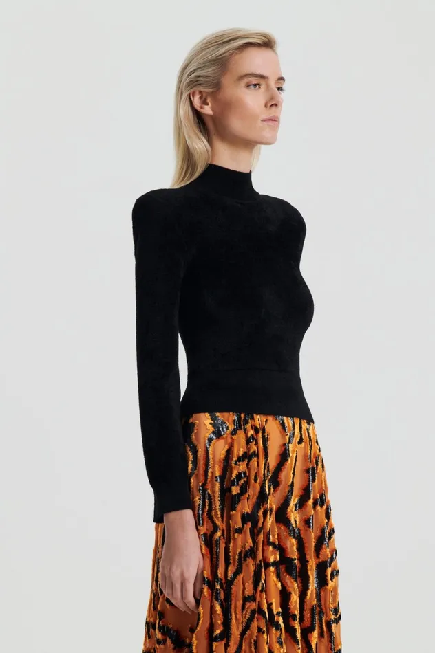 Women Scanlan Theodore Tops VELVET SHOULDER PAD SWEATER Black Women Scanlan Theodore Tops VELVET SHOULDER PAD SWEATER Black
