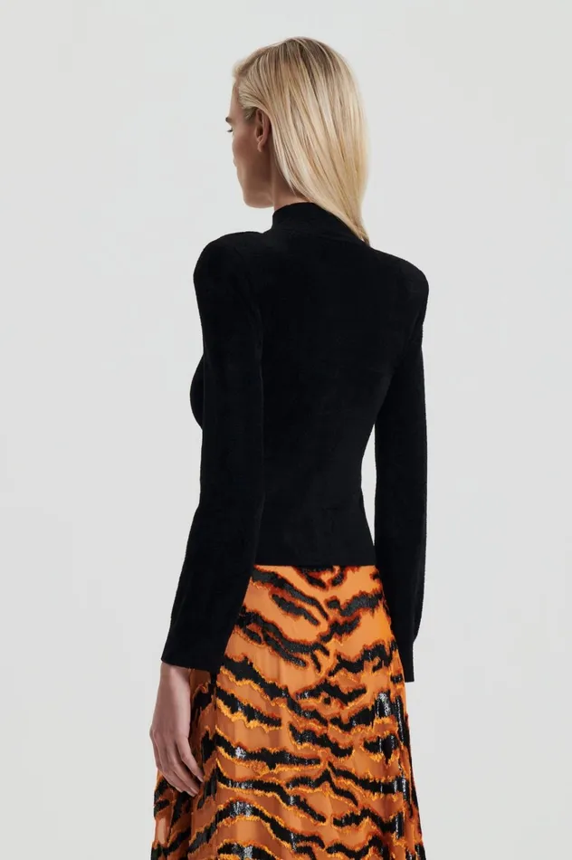 Women Scanlan Theodore Tops VELVET SHOULDER PAD SWEATER Black Women Scanlan Theodore Tops VELVET SHOULDER PAD SWEATER Black