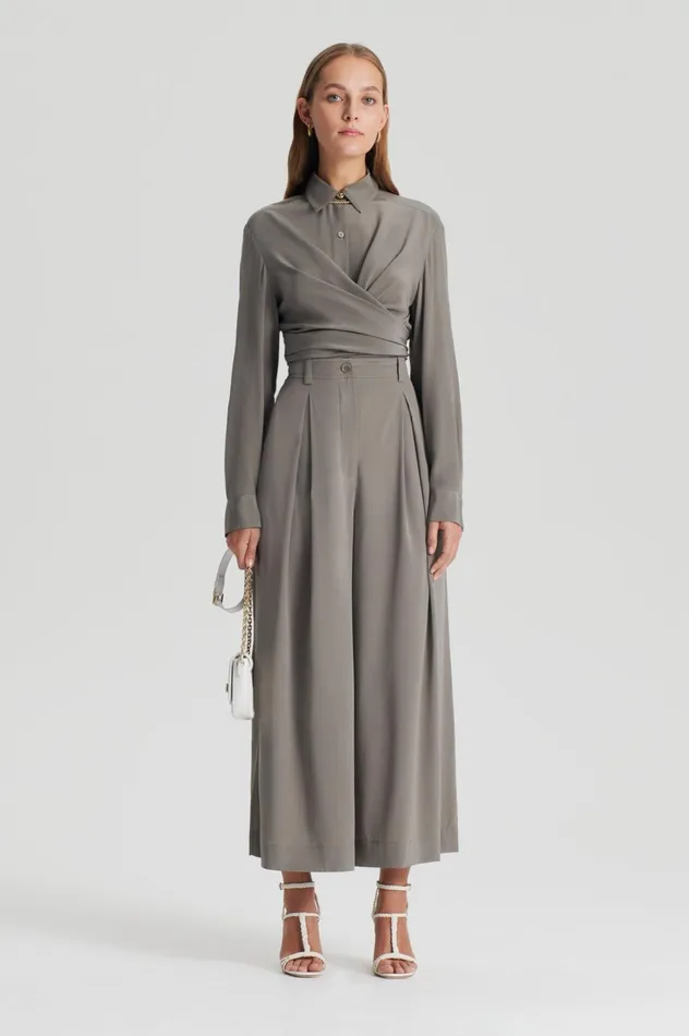 Women Scanlan Theodore Trousers SILK CROP TROUSER Taupe