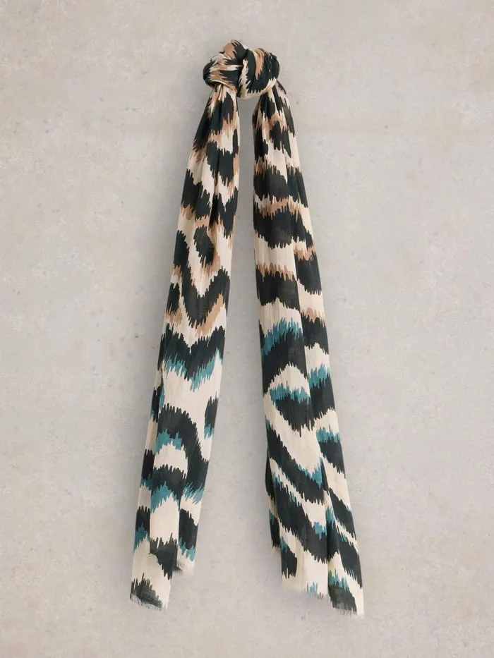 Women SCARVES White Stuff Squiggle Ikat Print Scarf Natural Multi Women SCARVES White Stuff Squiggle Ikat Print Scarf Natural Multi