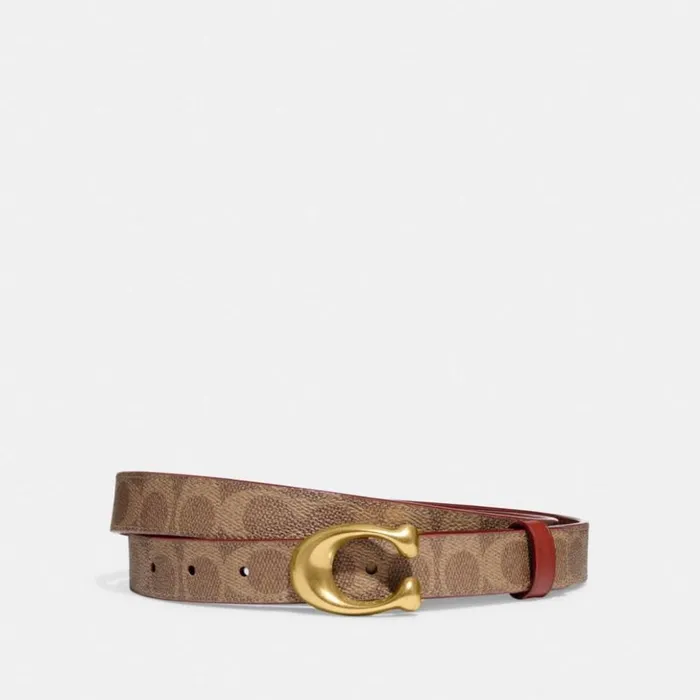 Women Sculpted C Buckle Cut To Size Reversible Belt 25 Mm Brasstanrust Coach Belts