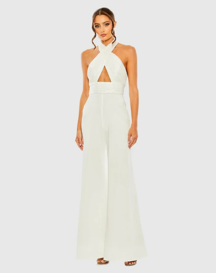 Women Sequined Cross Neck Halter Jumpsuit Black Jumpsuits and Rompers Mac Duggal Women Sequined Cross Neck Halter Jumpsuit Black Jumpsuits and Rompers Mac Duggal