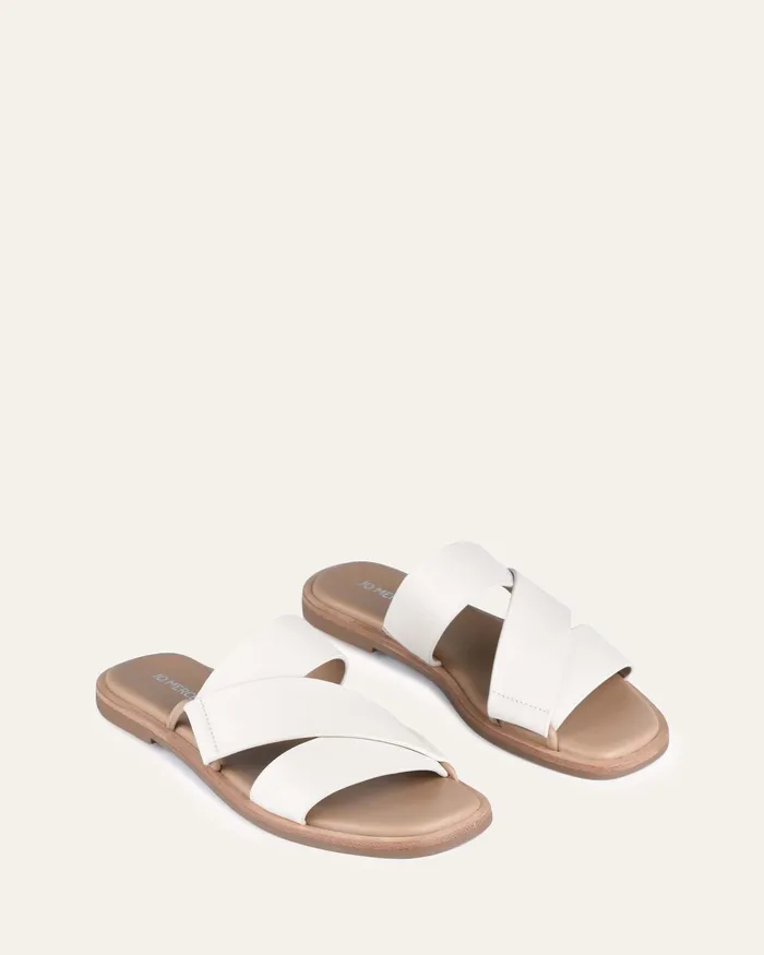 Women Shelby flat slides off white leather SLIDES jomercer Women Shelby flat slides off white leather SLIDES jomercer