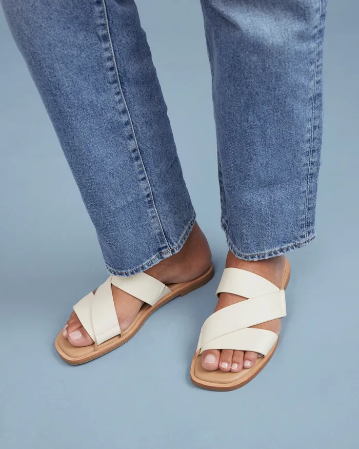 Women Shelby flat slides off white leather SLIDES jomercer Women Shelby flat slides off white leather SLIDES jomercer