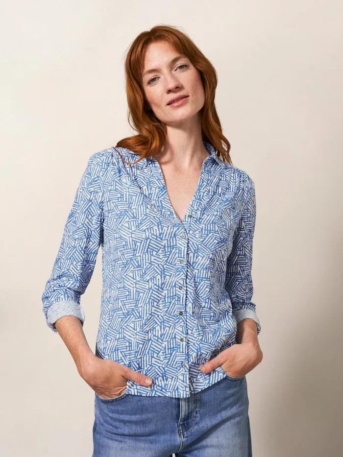 Women SHIRTS and BLOUSES White Stuff Annie Cotton Jersey Shirt Blue Print Women SHIRTS and BLOUSES White Stuff Annie Cotton Jersey Shirt Blue Print