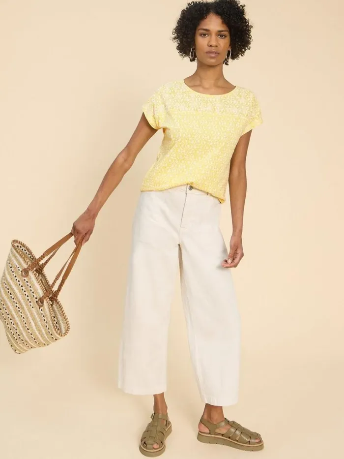 Women SHIRTS and BLOUSES White Stuff ANTHEA EMBROIDERY SHORT SLEEVE TOP Yellow Print