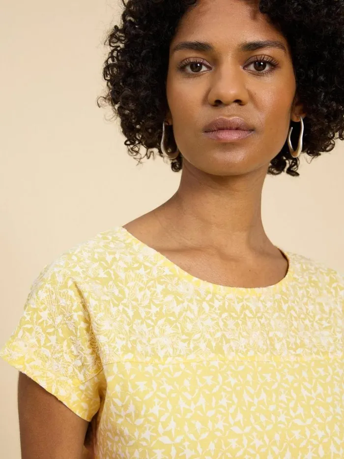 Women SHIRTS and BLOUSES White Stuff ANTHEA EMBROIDERY SHORT SLEEVE TOP Yellow Print Women SHIRTS and BLOUSES White Stuff ANTHEA EMBROIDERY SHORT SLEEVE TOP Yellow Print