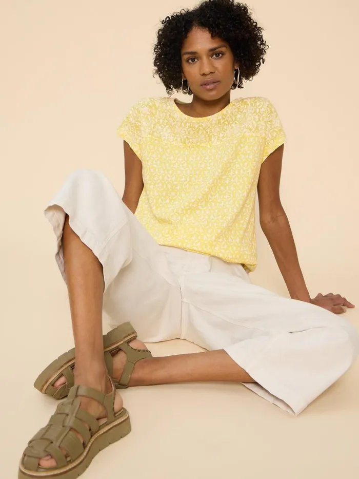 Women SHIRTS and BLOUSES White Stuff ANTHEA EMBROIDERY SHORT SLEEVE TOP Yellow Print Women SHIRTS and BLOUSES White Stuff ANTHEA EMBROIDERY SHORT SLEEVE TOP Yellow Print